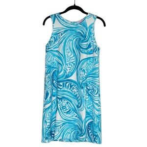 Lilly Pulitzer Blue Dress Sabrina Sea Ruffles Tiger Wave Shift SZ Extra Small